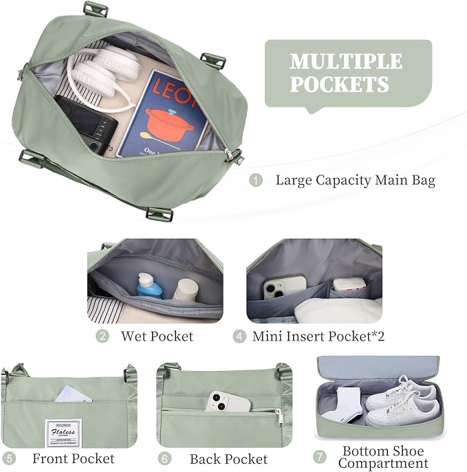 Weekender Bags for Women, Personal Item Travel Bag with Shoes Compartment | Overnight Travel Duffel Bag with Toiletry Bag, Airplane Friendly Carry-On Bag with Wet Pocket & Trolley Sleeve,Medium - Image 4