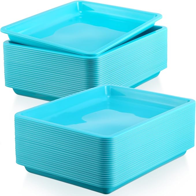 Maitys 24 Pcs Plastic Art Tray 11x8.7x1 Inch Activity Craft Tray,Light Blue | Classroom Serving Trays, Stackable Storage, Sand Trays for School Painting Beads Crafts DIY Projects by Maitys