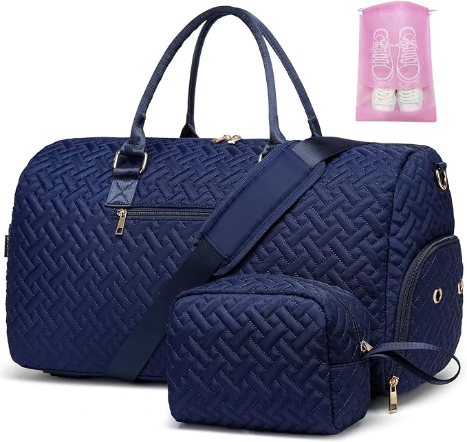 Duffle Bag for Travel, Weekender Bag with Shoe Compartment, Carry On Overnight Bag for Women with Toiletry Bag, Gym Bag with Wet Pocket, Hospital Bags for Labor and Delivery Beige by BAVERGE