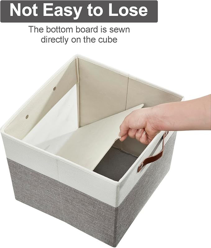 Storage Cubes, 4 Pack Linen Foldable Storage Bins with Clear Window and 2 Handles, 13x15x13 Storage Cube Bins for Shelf Closet, Kallax, Clothes, Books - (Gray / Off-White) - Image 5