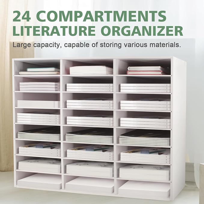 SONGWAY Desk Paper Storage Organizer - Literature Organizer, 24 Compartments Classroom Mailbox with Adjustable Shelves, Desktop File Sorter, Paper and Mail Organizer for Home Office School, White - Image 3