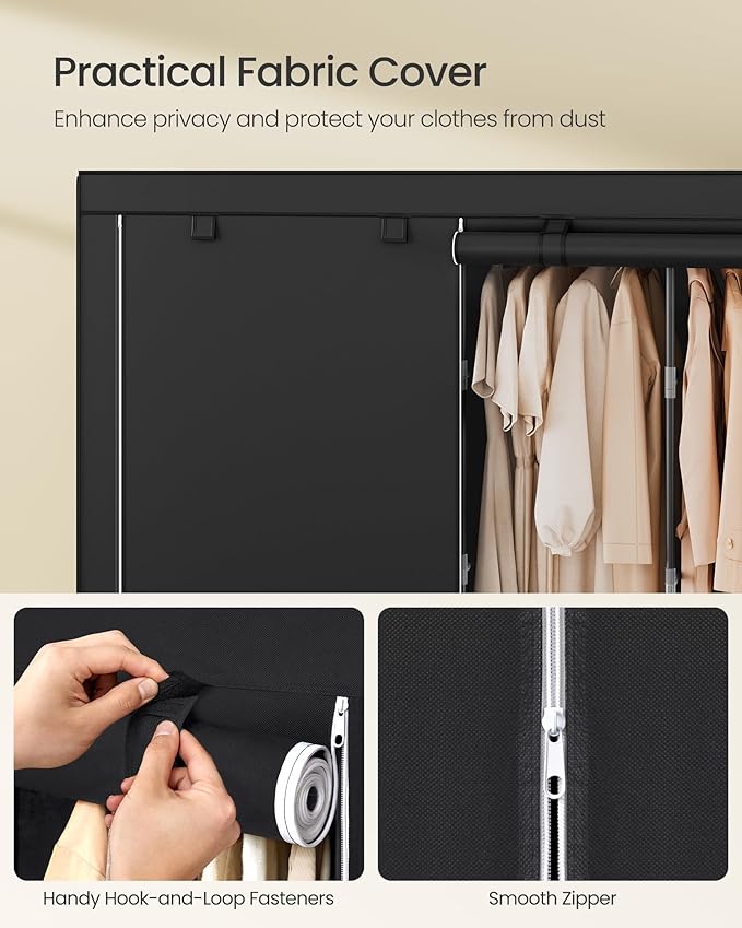 SONGMICS Portable Closet, Wardrobe Closet Organizer with Cover, 5 Hanging Rods and Shelves, 4 Side Pockets, 17.7 x 83 x 65.7 Inches, Large Capacity for Bedroom, Living Room, Ink Black URYG095B01 - Image 5