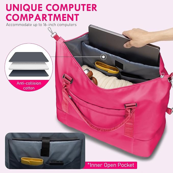 WOOMADA Weekender Overnight Bag for Women, Shoulder Travel Duffel with Shoes Compartment,Gym Bag with Toiletry Bag - Image 3