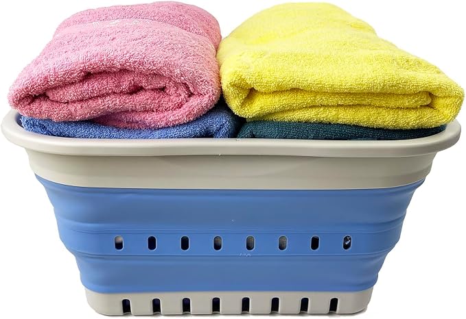 SAMMART Collapsible Plastic Rectangular Laundry Basket - Foldable Pop Up Storage Container/Organizer - Portable Laundry Hamper - Space Saving (Grey/Little Boy Blue, 19L) - Image 4