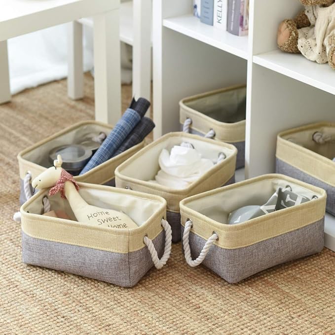 Fabric Storage Baskets for Organizing(6 Pack) Small Baskets for Shelves,storage, Laundry, Nursery, Closets, Decorative Baskets for Gifts Empty (Grey & gold, 11.8” x 7.8” x 5.1”) - Image 6