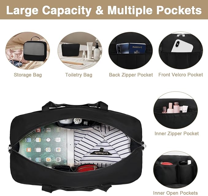 Weekender Bags for Women, 21" Travel Duffle Bag with Shoe Compartment | 3PCS Carry On Overnight Large Duffel Bag with Crossbody Bag and Toiletry Bag for Weekend Travel Gym Hospital Business Trip - Image 6