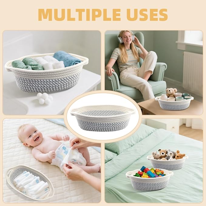 10 Pack Small Woven Basket with Gift Bags and Ribbons, Rectangle Storage Basket Set, Natural Cotton Rope Woven Baskets, Gift Basket for Baby Nursery, Toy Baskets, Bathroom Organization Bin - Image 4
