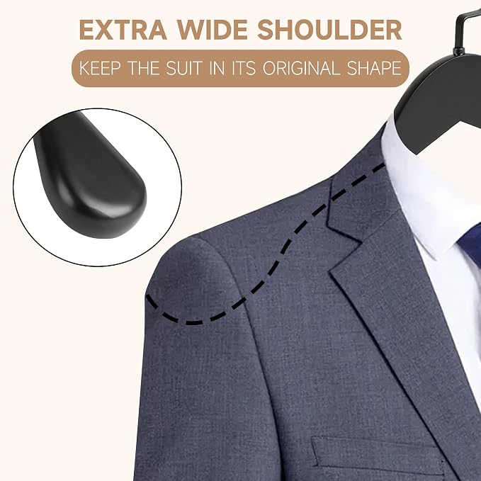 Wooden Suit Hangers with Non Slip Pants Bar, Black, 6-Pack, 17.5" | Wood Extra-Wide Shoulder Hangers with Flat-Head Hook for Suits, Coats, Jackets, Shirts, Pants, Heavy Clothes - Image 5