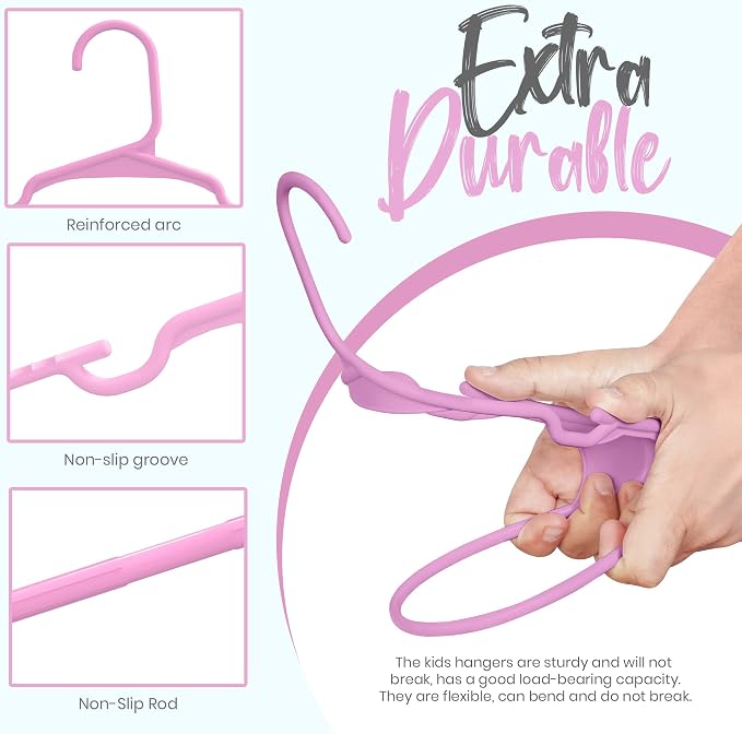 Utopia Home Kids Hangers 20 Pack – 11.5 Inch Baby Closet Hangers Baby Pink | Plastic baby hangers | Fits children's & infant clothes | Gentle on delicate garments - Image 4