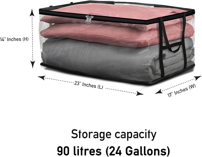 Covers & all Clear Storage Bag, 90 litres Large size, Heavy Duty 20 mil Clear PVC fabric, Multi-purpose Organizer with zipper and handles (23”L x 17"W x 14"H, Pack of 6) - Image 2