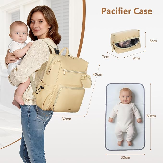 Lekesky Large Diaper Backpack with 16 Pockets, 1.52Lb Lightweight Durable Baby Bag, with Foldable Changing Pad & Pacifier Case, Anti-theft Pocket, Wipes Pocket, Easy to Clean, Khaki - Image 8