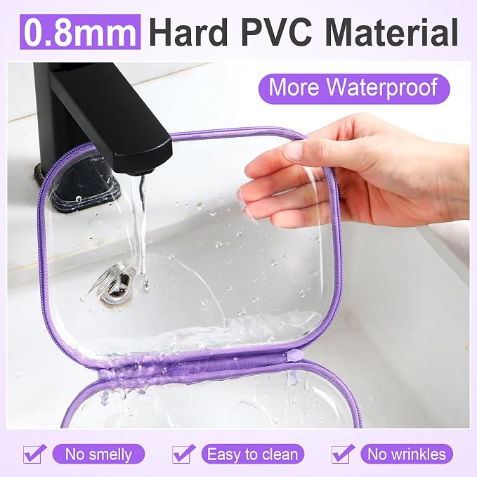 Sanwuta 6 Clear Hard Zipper Case,Purple,7.87 X 5.9 X 2 Inch | Pencil Case Pouches ,Makeup Bag,Plastic Toiletry Diaper Bag ,Travel Toy Storage,Waterproof Organizer Bins - Image 4