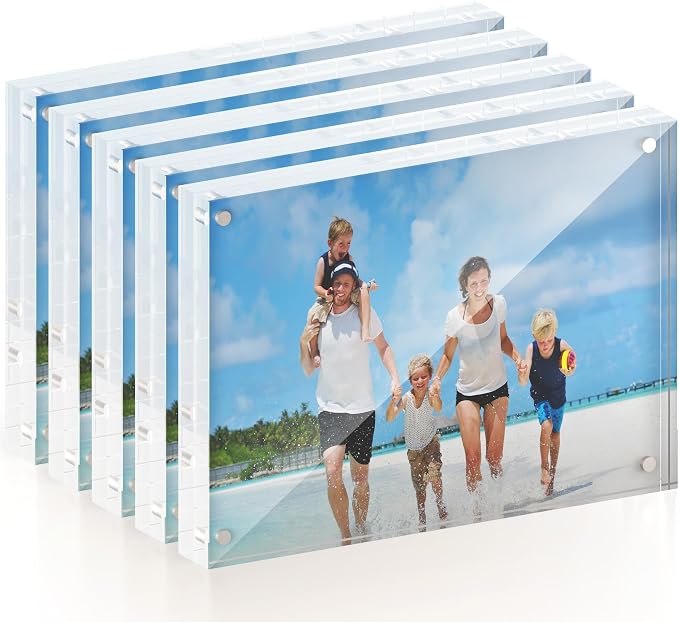ATZYmolin 5 Pack 5x7 Acrylic Picture Frame, Magnetic Double Sided | 20mm Thick Frameless Clear Transparent Photo Frame, Self Standing for Desktop Tabletop, with Microfiber Cloth by ATZYmolin
