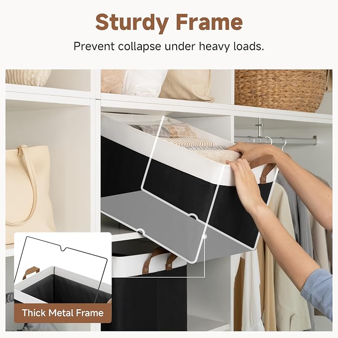StorageWorks Fabric Storage Bins, Black and White, Jumbo, 2-Pack | With Reinforced PU Handles, 45L, Metal Frame, Collapsible, Storage Basket for Shelves, Closet, Holds Clothes, Towels, Blanket - Image 4