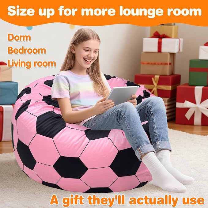 Lukeight Soccer Bean Bag Chair for Teens and Adults, Memory Foam Filled Floor Lounger, Washable Velvet Cover with Inner Liner, Beanbag Chair with Filling for Gaming and Reading, XX-Large 36"D x 20"H - Image 5