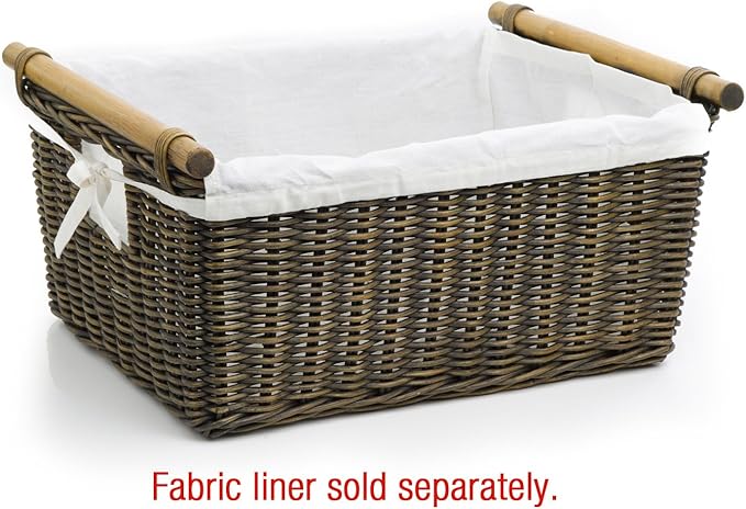 The Basket Lady Pole Handle Wicker Storage Basket, S, Walnut Brown | Outside: 14" L x 10" W x 7.5" H | Inside: 12"L x 8.5"W x 7"H - Handcrafted by artisans from natural rattan - Image 2