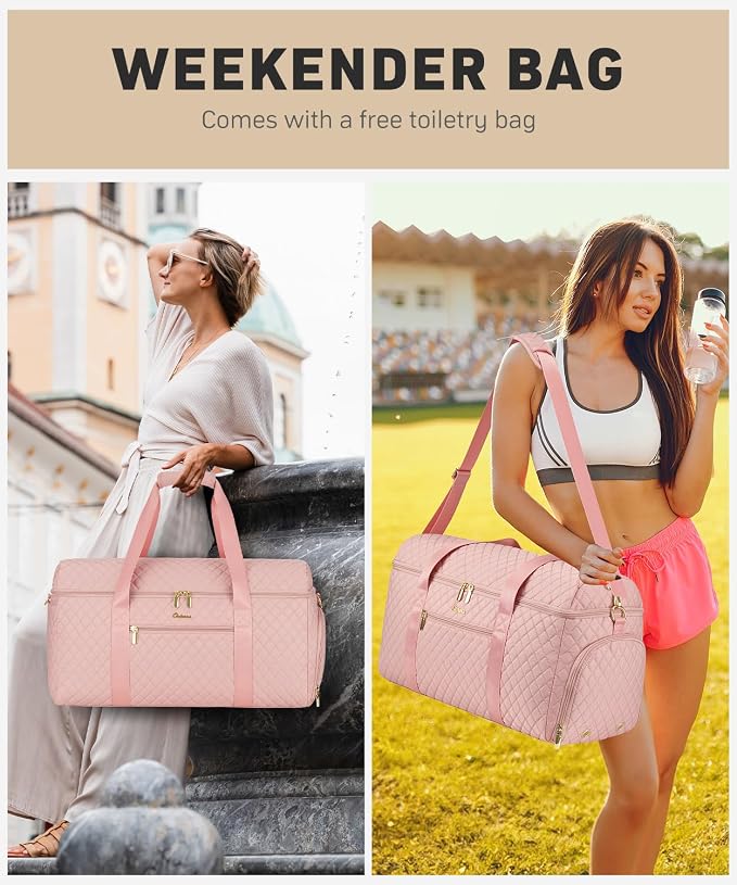 Weekender Bags for Women, Wide Open Large Travel Duffle Bag with Shoe Compartment, Overnight Hospital Bag For Women Labor Delivery, Carry on Bag Personal Item Travel Bag with Wet Pocket (Pink) - Image 7