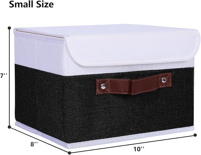 ANMINY Fabric Storage Box Bins with Lids, Black White, 10"x8"x7", 4 Pack | Keepsake Memory Storage, Cotton Linen, PP Board Reinforced, Washable, PU Handles, Foldable & Stackable, Decorative, Small - Image 5