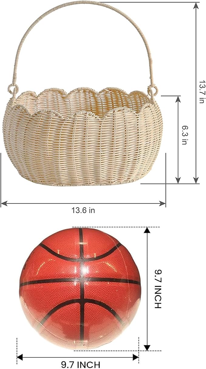 Scalloped Round Basket with Handle, Super Sturdy Wicker Storage Baskets, Hand Woven Basket for Shelves,Natural Baskets for Organizing (White Rattan 12.6"*9"*6.1") - Image 2
