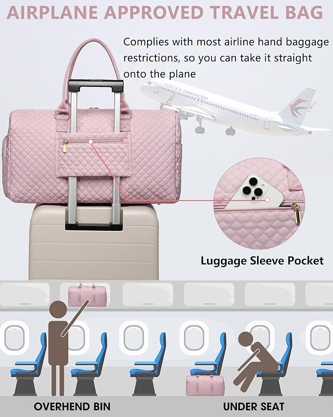 Women Weekender Travel Duffle Bag: Travel Duffel Overnight Bags with Shoe Compartment Large Carry on Tote with Toiletry Bag Weekend Traveling Yoga Gym Hospital Bag for Women with Wet Pocket Pink - Image 5