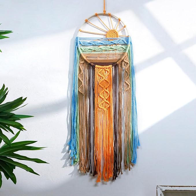 Artilady Macrame Wall Hanging Tapestry, Boho Sun Art Decor Dream Catcher | Large Wall Tapestry, Handmade Woven, Farmhouse Rustic, Colorful Sunset Wall Art, Bedroom Living Room Apartment Home Decor by Artilady