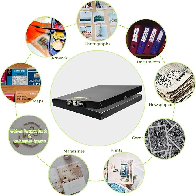 Lineco 16x20 Black Clamshell Archival Folio Storage Box, 1.75" Deep | Acid-Free with Metal Edge. Preserves Picture Longevity, Organize Photos or Documents, Crafts, DIY - Image 6