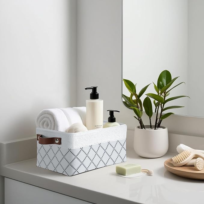 DECOMOMO Small Storage Basket, Closet Storage Bins, Baskets for Organizing Shelves (White Check, Small - 6 Pack) - Image 2