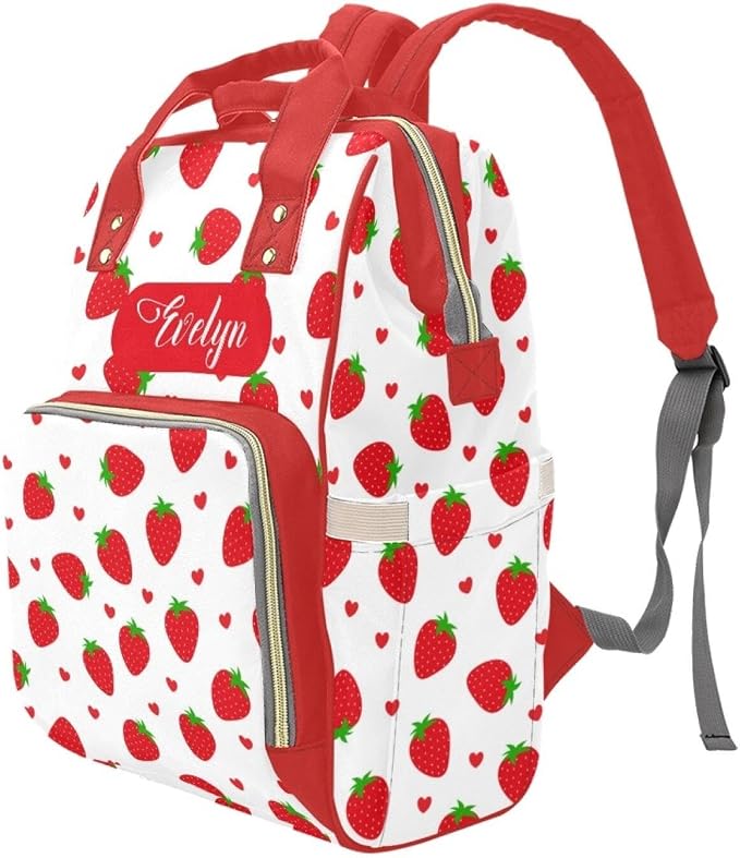 Custom Strawberry Baby Backpack – Personalized Diaper Bag with Name, Waterproof Large Capacity Nappy Bag with Insulated Pockets – Ideal Shower Gift for Moms & Dads - Image 2