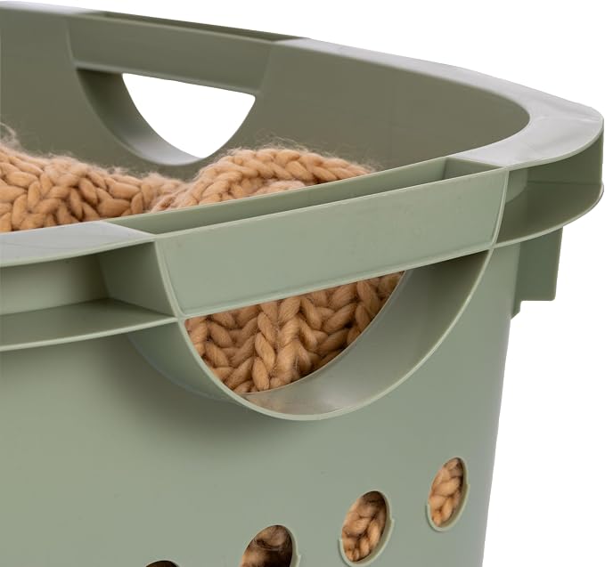 IRIS USA Laundry Basket, 51L Plastic Hip Hold Hamper, 4 Pack, Sage Green | Lightweight ventilated laundry basket with hip-hold handles for everyday clothes, towels, and bedding. - Image 5