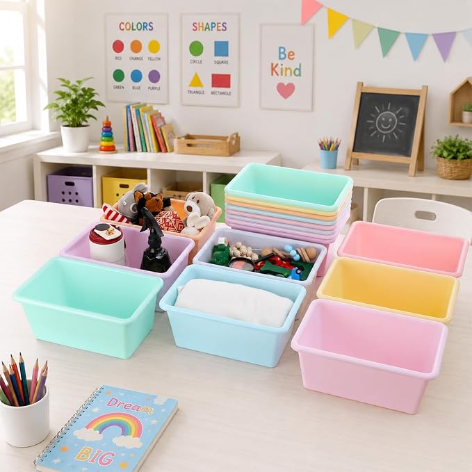 gisgfim 24 Pack Plastic Cubby Storage Bins Crew Toy Stackable Bin Classroom Plastic Cubby Bins Stackable Storage Containers Classroom Book Bin for Student Teacher School Office Home(Pastel) - Image 4