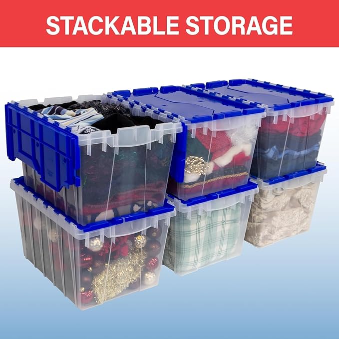 Akro-Mils KeepBox 18 Gallon Storage Container, Nesting and Stackable Plastic Storage Box with Lid Attached, Clear Tote for Garages, Closets, and Moving, 21" x 15" x 17", Clear/Green - Image 5