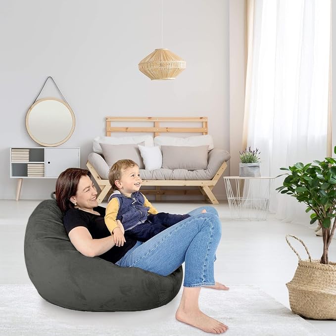 Bean Bag Stuffed Animal Storage Chair Cover (No Filler) for Kids and Adults. Extra Large Bird's Nest Beanbag Memory Foam Soft Premium (Black, 3 ft (Cover Only)) - Image 3