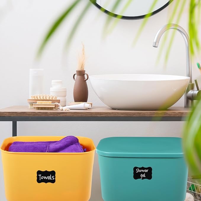 8 Pcs Plastic Storage Bins Stackable Baskets with Lid and Handle Colorful Desktop Storage Box Cubby Containers for Shelf Bedroom Office, Include 1 Erasable Marker, 16 Stickers (10 x 7 x 6 In) - Image 6