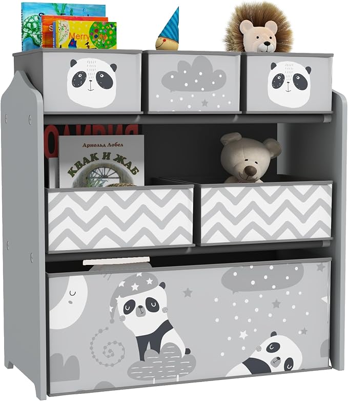 Qaba Toy Organizer with 6 Storage Bins for Bedroom, 25" x 12" x 26", Gray | Kids Storage Unit, Kids Room by Qaba