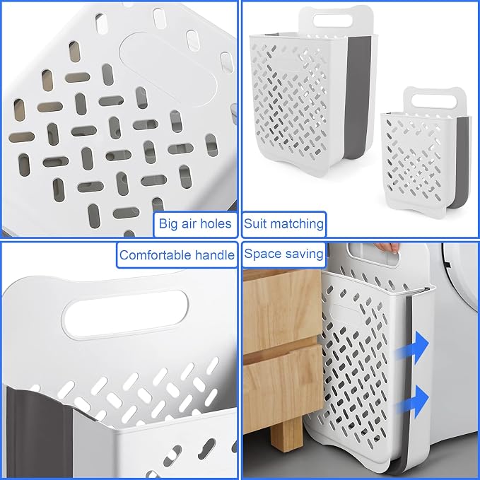 Laundry Basket Hamper,Hanging Wall Collapsible Laundry with Handle,Space-Saving Foldable Storage Dirty Washer Organizer Bin Multi-function Container Waterproof Durable,Set of 2(XL&M) - Image 4