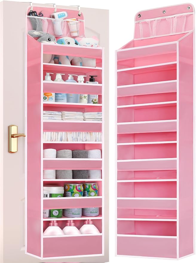 Over Door Hanging Organizer, No Tilt Baby Closet Organizer for Diaper Kids Toys, Hanging Organizer Storage for Newborn Essentials Nursery Bathroom (6 tier Pink) by Wakaye