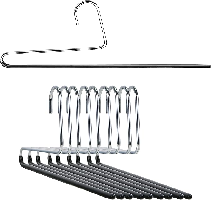 Mawa by Reston Lloyd Reverse Hook Trouser Series Non-Slip Space-Saving Clothes Hanger with Single Rod for Pants, Style KH/35U, Set of 10, Black by Mawa