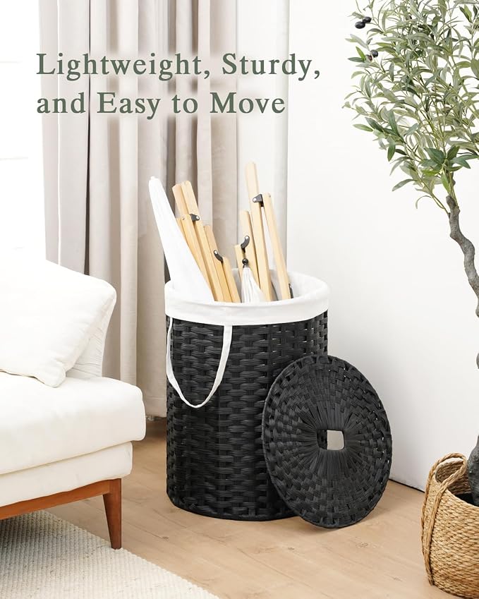 SETVSON Laundry Hamper with Lid 23.8 Gal Handwoven Laundry Basket Black | The lid hides dirty clothes, keeping spaces neat and fresh. 90 L Large Capacity, Stylish Design with Handles Easy Transport - Image 3