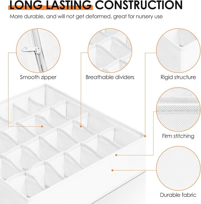 Drawer Organizer Clothes, 16 Pack Dresser Organizer Bins for Baby Clothes, Underwear Sock, Fabric Closet Organization and Storage Dividers for Nursery Bedroom (96 Compartments, White) - Image 4