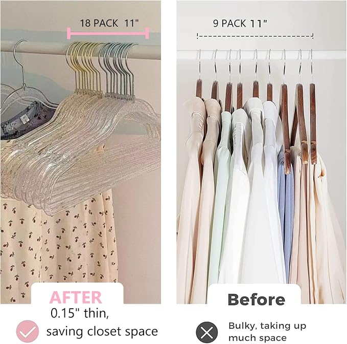 Pink Clothes Hangers 16", 40 Pack Plastic Clear Coat Hanger for Adult Closet, Durable Bling Ganchos de Ropa with Swivel Hook, Notched Shoulders & Ultra-Thin Space Saving Laundry Hanger for Dress Suits - Image 5