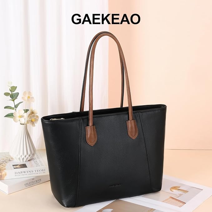 GAEKEAO Tote Bag for Women Vegan Leather Zipper Shoulder Bags Travel Purses | Large Capacity Purse Handbags, Inner Pocket with Key Clip, Fits 14" Laptop, for Casual Work Dating Commute Daily Weekender - Image 3