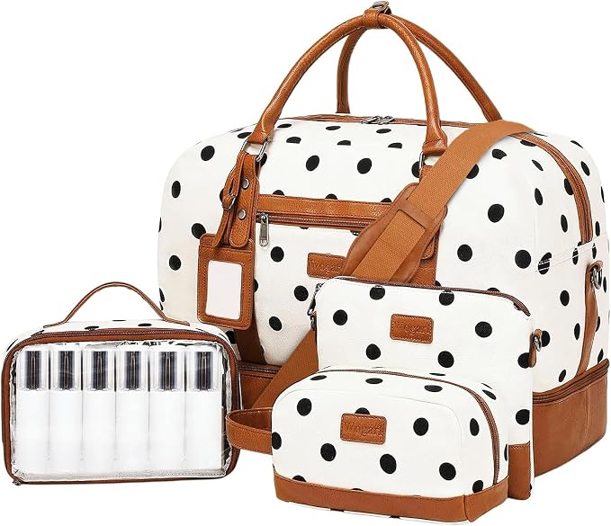 4PCS Weekender Bags for Women Large Overnight Weekend Travel Duffel Bags | Travel Bag Carry-on Tote Hospital Bag with Shoe Compartment Crossbody Toiletry Bag for Travel Business Gym Water Resistant by Wogarl