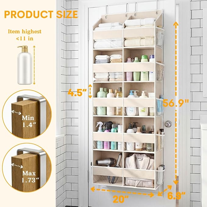 2 Pack Over the Door Organizer 5 Tiers, Extra Large Behind Door Storage of 10 Compartments, 80 lbs Weight Capacity Over Door Organizer, Door Hanging Organizer for Closet, Diaper Organizer, Beige - Image 4
