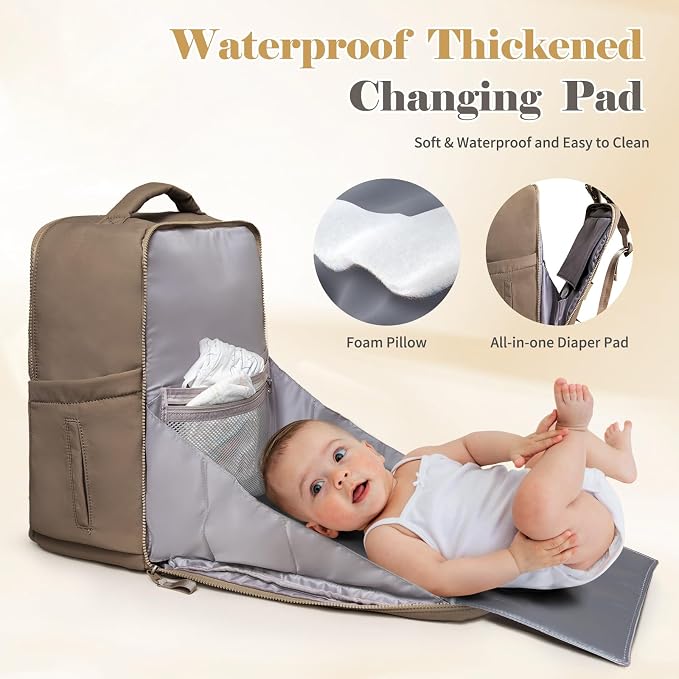 Diaper Bag with Changing Station Large Diaper Backpack Baby Bag | 15 Pocket,Changing Pad,2 Insulated Pockets,Stroller Straps,Lightweight Waterproof Laptop Yoga Backpack,Brown - Image 2