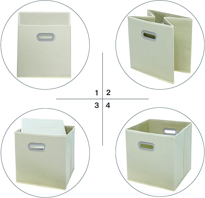 STOREONE Fabric Storage Bins Cubes Baskets Containers-(11X11X11) with Dual Handles Cube Storage Organizer Bins for Shelf Closet, Bedroom Organizers, Foldable Set of 3 (Creamy- White ) - Image 6