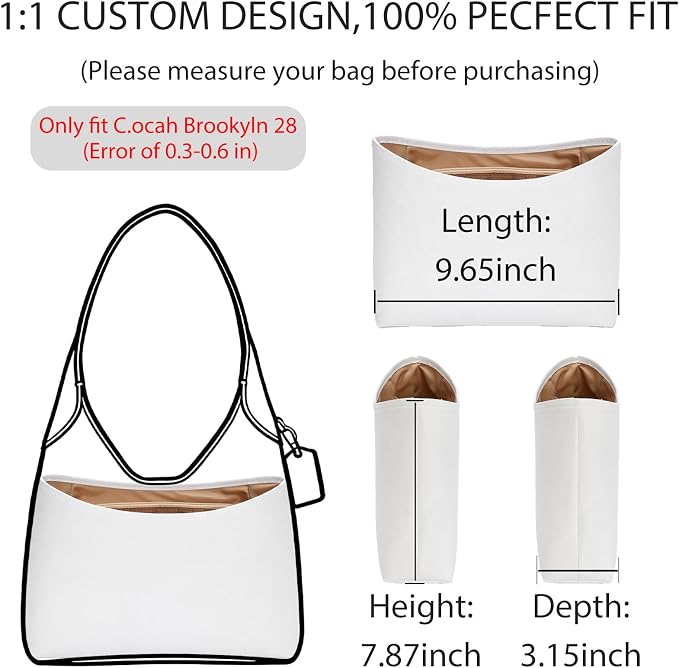 Tyvek Purse Organizer Insert for Coach Brooklyn 28 Shoulder Bag | Waterproof Bag Insert, 5 Pocket Storage, Elastic Bottle Holder, Zipper Pocket, Tote Bag Dividers, Everyday Use, White Maple - Image 3