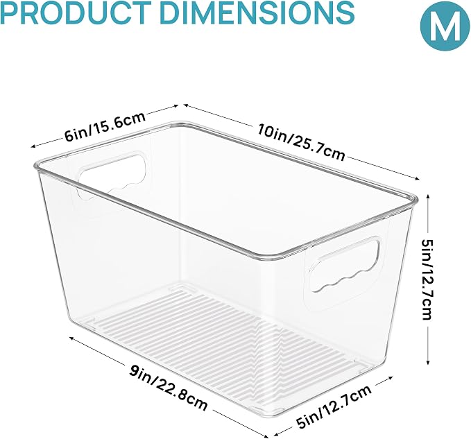 Vtopmart 6 Pack Clear Storage Bins, Pantry Cabinet Organizer Bins, Medium | Plastic Pantry Storage Bins with Handle, Storage Containers for Fridge, Cabinet, Kitchen, Countertops, Cupboard, Freezer - Image 2