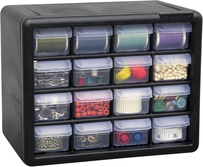 Akro-Mils 16-Drawer Plastic Storage Cabinet, 10.5"W x 6.5"D x 8.5"H, Black | Plastic Cabinet w/ Drawers for Garage Organization, Beads, Makeup Organizer, Building Bricks Storage, Teacher Toolbox, 10116 - Image 18