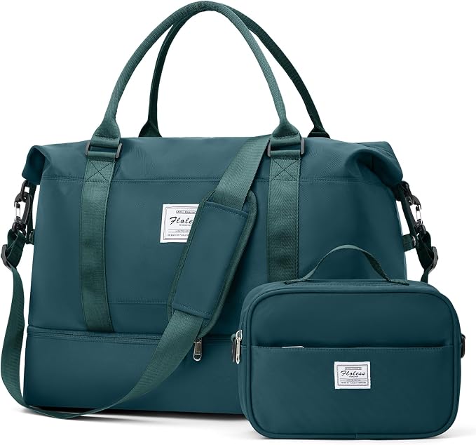 Weekender Bags for Women, Travel Duffel Bags with Shoe Compartment,Personal Item Travel Bag for Airlines, Carry on Overnight Tote Bag for Women with Toiletry Bag, Peacock Blue by SUNMOP