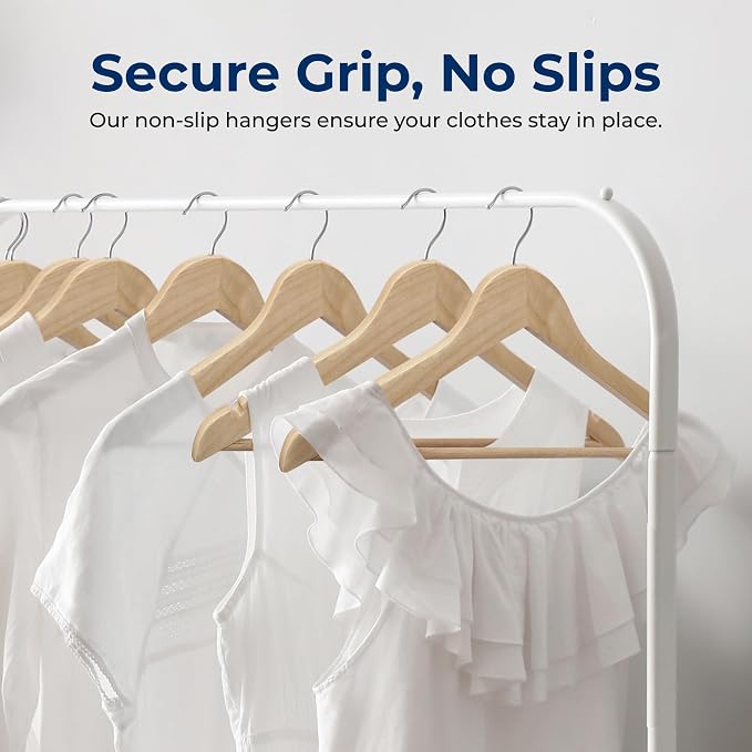 SereneLife Solid Wooden Hangers, Mega Pack, 60 Pieces Hangers for Clothes, Heavy Duty Suit Hanger Set with Chrome 360 Degree Swivel Hook, Notched Design, Natural Wood Color - Image 3